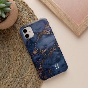 Monogram marmer Navy Blue en Copper Marble iPhone 13 Hoesje