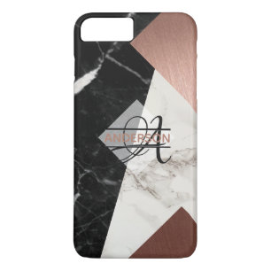 Monogram Marmer Roze Goud Zwart Grijs Geometrisch iPhone 8 Plus / 7 Plus Hoesje