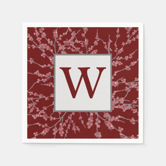 Monogram Maroon Berry Burst Waterverf Foliage Servet (Voorkant)