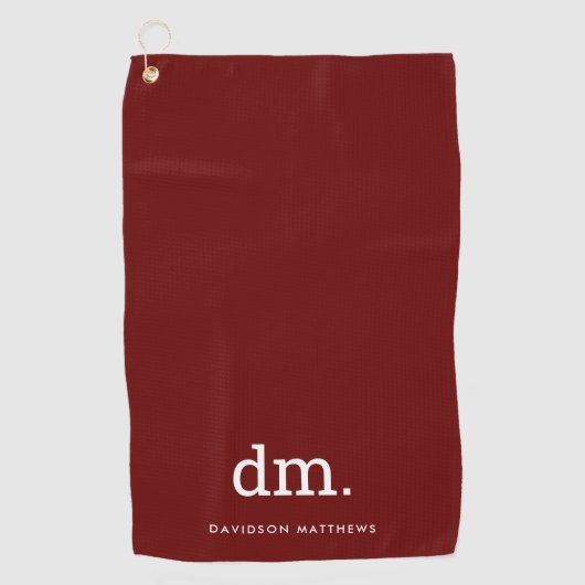Monogram Maroon Golf Handdoek met Witte Tekst (Voorkant)