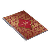 Monogram maroon Red Gold Fleur Damask Pattern Notitieboek (Rechterzijde)
