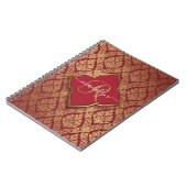 Monogram maroon Red Gold Fleur Damask Pattern Notitieboek (Linkerzijde)