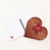 Monogram maroon Red Gold Fleur Damask Pattern Notitieboek (Binnen)