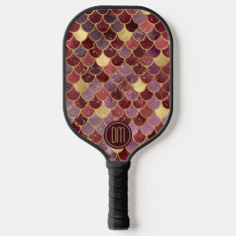 Monogram maroon Red Gold Glitter Mermaid Scales  Pickleball Paddle