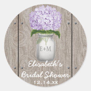 Monogram Mason Jar Paarse Hydrangea Vrijgezellenfe Ronde Sticker