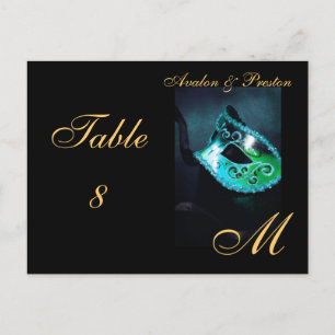 Monogram Masquerademasker Blauwgroen tafel Plaatsk Briefkaart