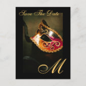 Monogram Masqurademasker Save the Date Briefkaart (Voorkant)