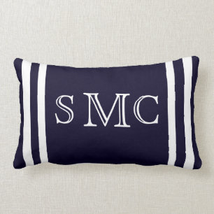 MONOGRAM Massief marineblauw en wit gewoon kussen