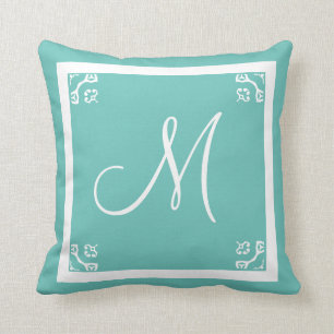 MONOGRAM massief poeder blauw gepersonaliseerd op Kussen