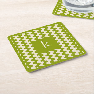 Monogram Matcha Lime Groen Vet Golfpatroon Vierkante Kartonnen Onderzetter