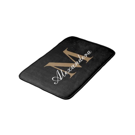 Monogram Matig Zwart wit Gold legant script Badmat (Gekanteld)