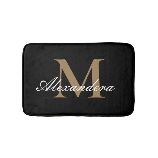 Monogram Matig Zwart wit Gold legant script Badmat (Voorkant)