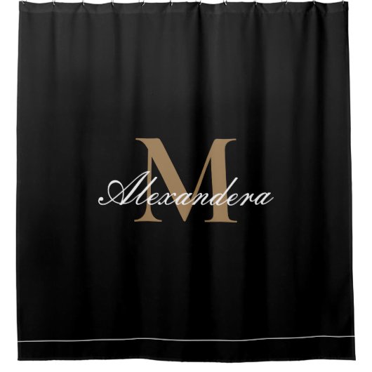 Monogram Matig Zwart wit Gold legant script Douchegordijn (Voorkant)