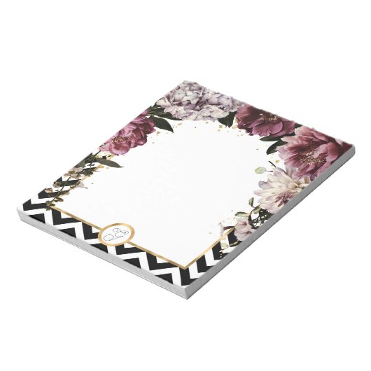 Monogram Mauve bloemen en goud met Chevron Notitieblok (Gedraaid)