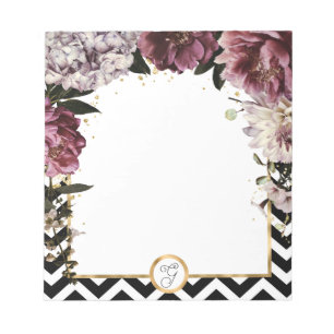 Monogram Mauve bloemen en goud met Chevron Notitieblok