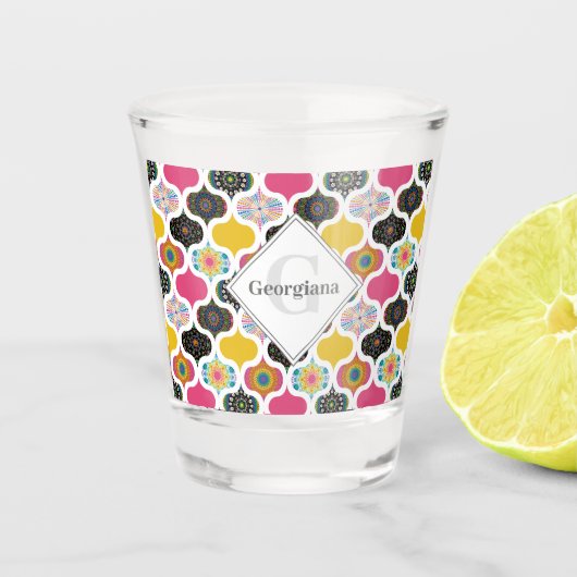 Monogram Maximalistische Regenboog Dot Mandalas Pa Shot Glas (Voorkant)