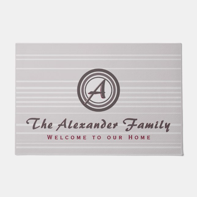 Monogram Medallion Familienaam Welkom Deurmat (Voorkant)