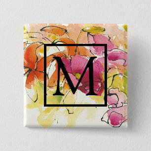 Monogram   medio juli vierkante button 5,1 cm