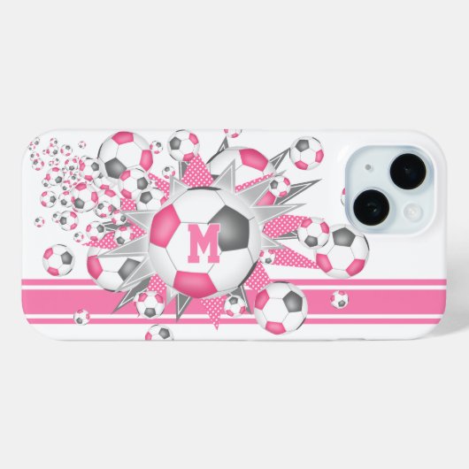 monogram meisjes voetbal blowout roze grijs Case-Mate iPhone case (Achterkant (horizontaal))