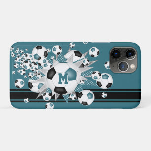Monogram Meisjes voetballen Stars blauwgroen Zwart iPhone 11 Pro Hoesje
