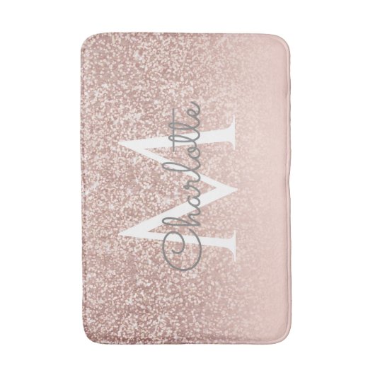 Monogram meisjesachtig roze goud glitters blush ro badmat (Voorkant Verticaal)