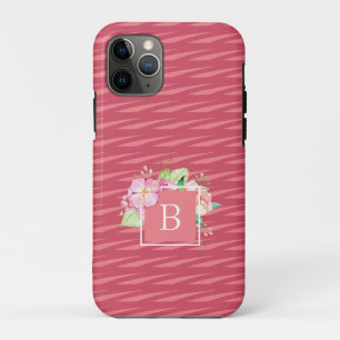 Monogram Meisjesachtig Roze Koraal Waterverf Bloem iPhone 11 Pro Hoesje
