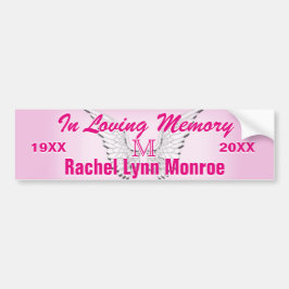 Monogram Memorial Angel Wings Pink Bumpersticker