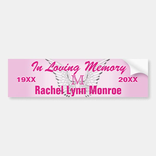 Monogram Memorial Angel Wings Pink Bumpersticker (Voorkant)