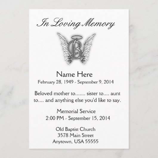 Monogram Memorial Letter B Programma (Achterkant)