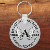 Monogram | Memorial | Silver Angel Wings Sleutelhanger (Voorkant)