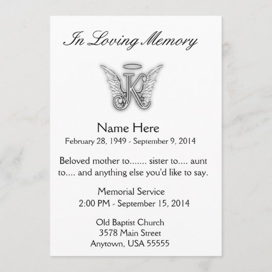 Monogram Memorial Tribution Letter K Programma (Achterkant)