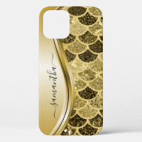 Monogram Mermaid Scale Glitter Yellow Gold Name