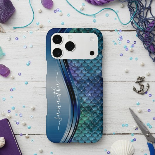 Monogram Mermaid Scale Paars Navy Blue Case-Mate iPhone Case