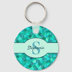Monogram Mermaid Scales Zee Green Aqua Blue Sleutelhanger