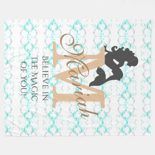 Monogram Mermaid Silhouette Fleece Blanket Custom (Voorkant (Horizontaal))