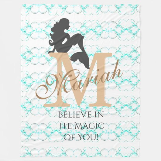 Monogram Mermaid Silhouette Fleece Blanket Custom Deken (Voorkant)