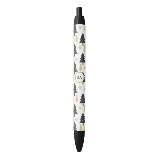 Monogram Merry Kerstboom Snowflake Gold White Zwarte Inkt Pen (Voorkant Verticaal)