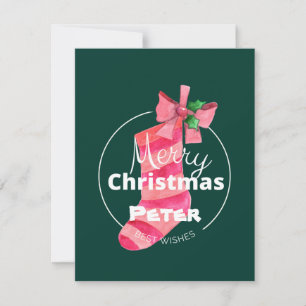 Monogram Merry Kerstmis Beste wensen lint groen Notitiekaartje
