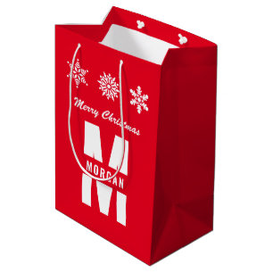 Monogram Merry Kerstmis Prettige feestdagen Red Wh Medium Cadeauzakje