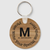 Monogram met aangepaste tekst op faux (niet echt)  sleutelhanger (Voorkant)
