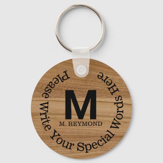Monogram met aangepaste tekst op faux (niet echt)  sleutelhanger (Voorkant)