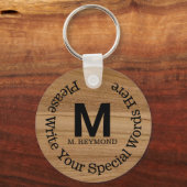 Monogram met aangepaste tekst op faux (niet echt)  sleutelhanger (Voorkant)