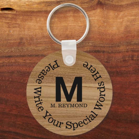 Monogram met aangepaste tekst op faux (niet echt)  sleutelhanger (Voorkant)
