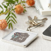 Monogram met Beer in Brown Native American Theme Sleutelhanger (Zijkant)