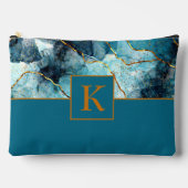 Monogram met blauwe en goudglittermarmer etui (Voorkant)