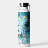 Monogram met blauwe en goudglittermarmer waterfles (Achterkant)