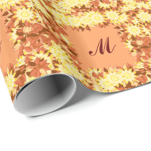 Monogram met bloemen - cacao & geel cadeaupapier