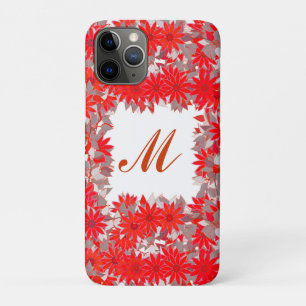 Monogram met bloemen - rood en grijs iPhone 11 pro hoesje