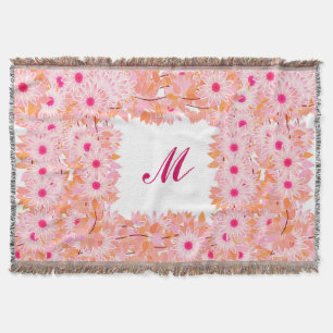Monogram met bloemen - roze en perzik deken