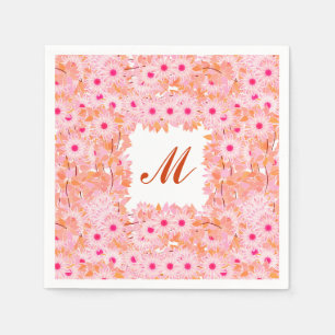 Monogram met bloemen - roze en perzik servet